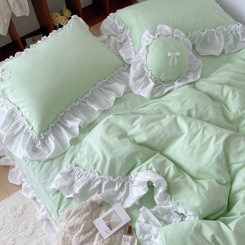 Marseille Mint Summer Cotton Embroidered Duvet Bedding Set - DARIYA HOME