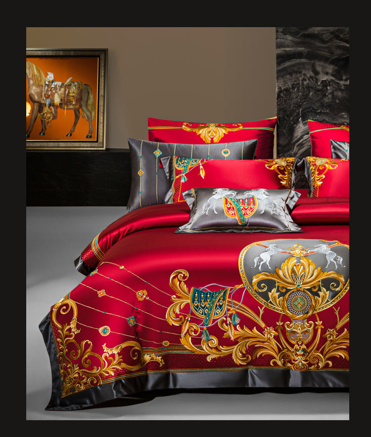 Charlotte Cerise Red Luxury 1200TC Egyptian Cotton Royal Embroidered Duvet Cover Set - DARIYA HOME