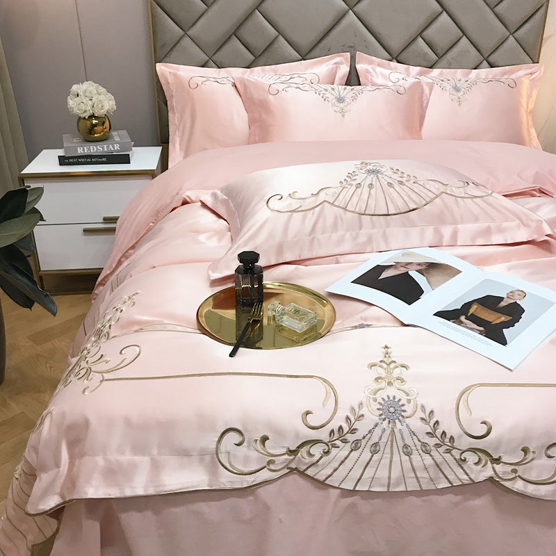 Victoria Pink Luxury 600TC Satin Egyptian Cotton Royal Embroidery Duvet Bedding Set - DARIYA HOME