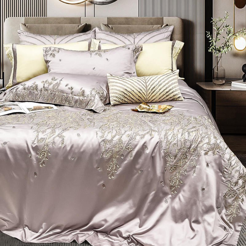 Cream Pearl Luxury 1000TC Egyptian Cotton Royal Embroidery Duvet Bedding Set - DARIYA HOME