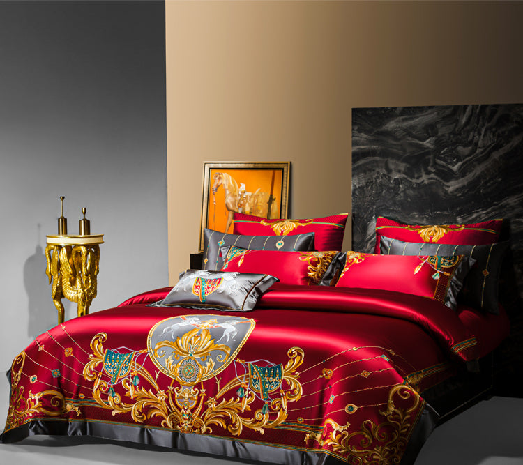 Charlotte Cerise Red Luxury 1200TC Egyptian Cotton Royal Embroidered Duvet Cover Set - DARIYA HOME