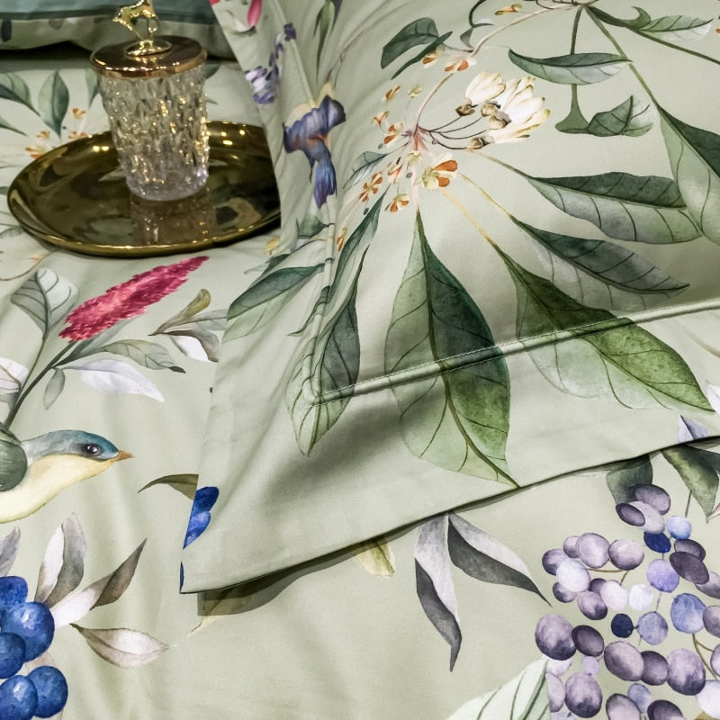 Brigitte Flowers & Birds Design Egyptian Cotton Bedding Set - DARIYA HOME