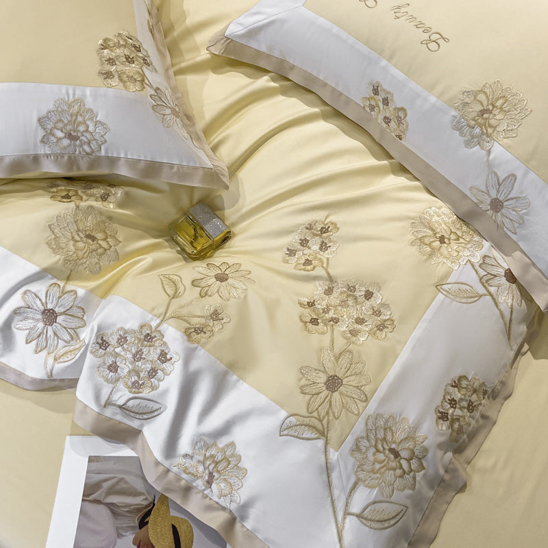 Hedonia Hampton 1000TC Flower Embroidery Egyptian Cotton Duvet Bedding Set - DARIYA HOME