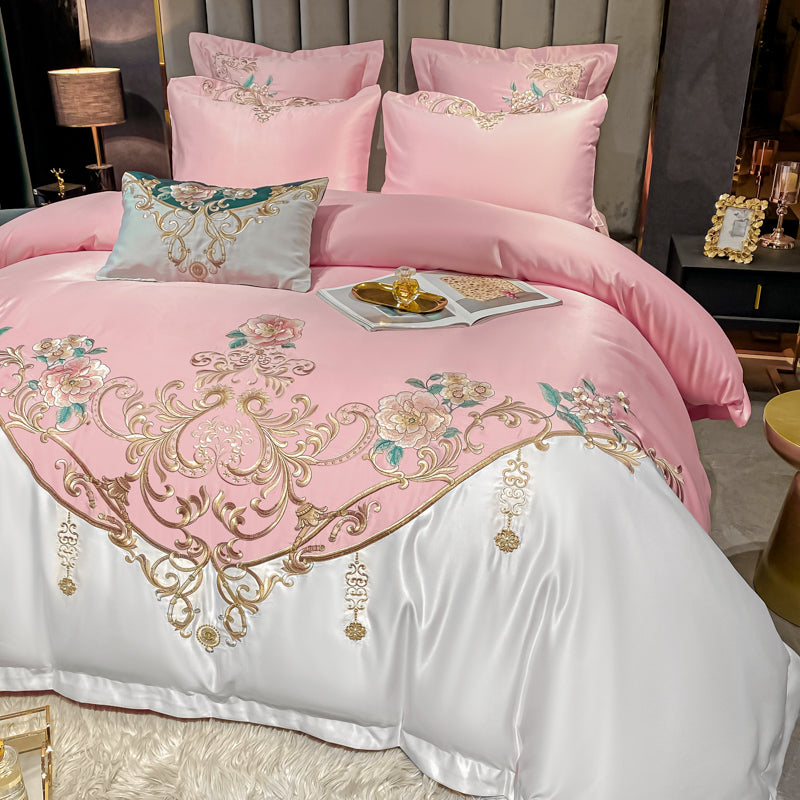 Julieta Clam Shell Luxury 600 TC Cotton Flowers Royal Embroidery Duvet Bedding Set - DARIYA HOME