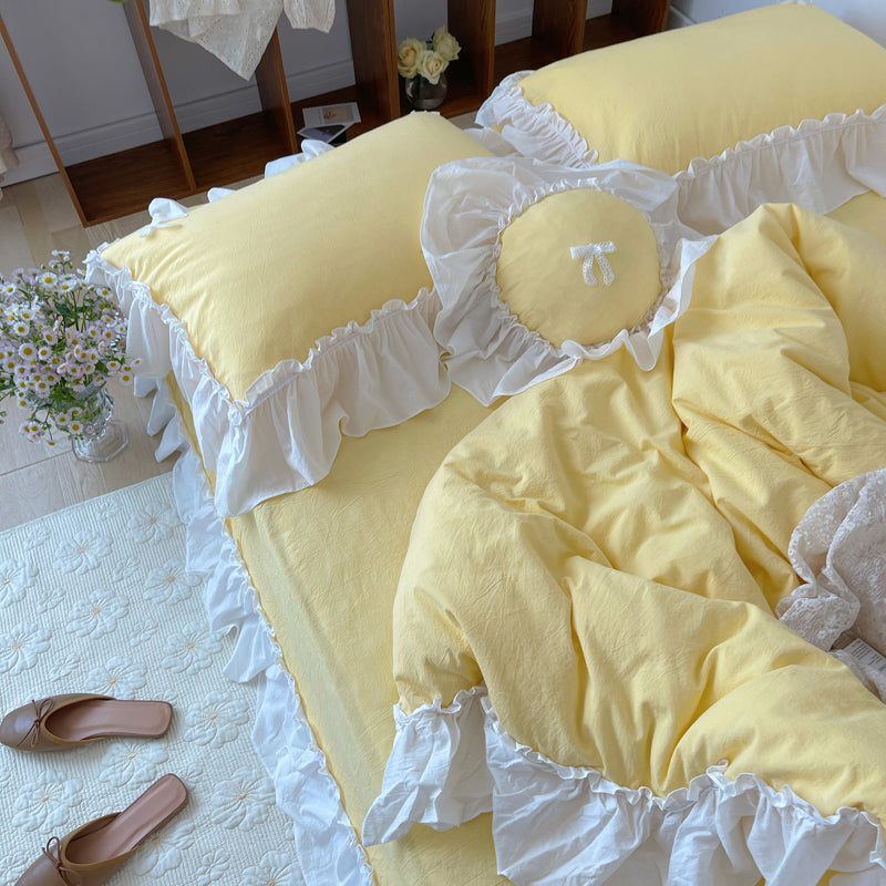 Marseille Yellow Summer Cotton Embroidered Duvet Bedding Set - DARIYA HOME