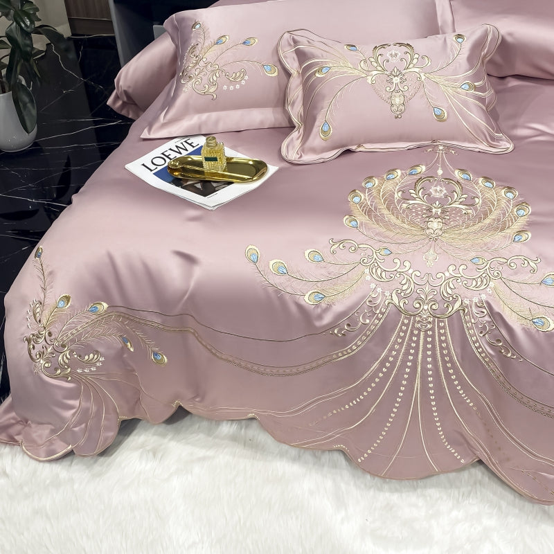 Virginia Bizarre Luxury Satin Egyptian Cotton Royal Feather Embroidery Duvet Bedding Set - DARIYA HOME