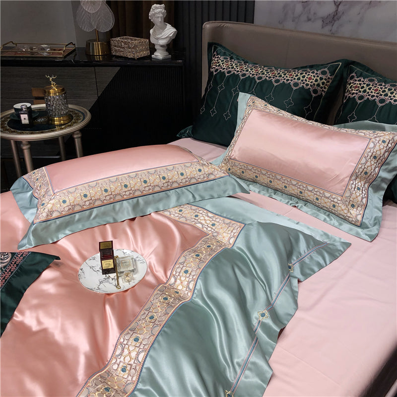 Helen Oyster Pink Luxury Egyptian Cotton Royal Embroidery Duvet Bedding Set - DARIYA HOME