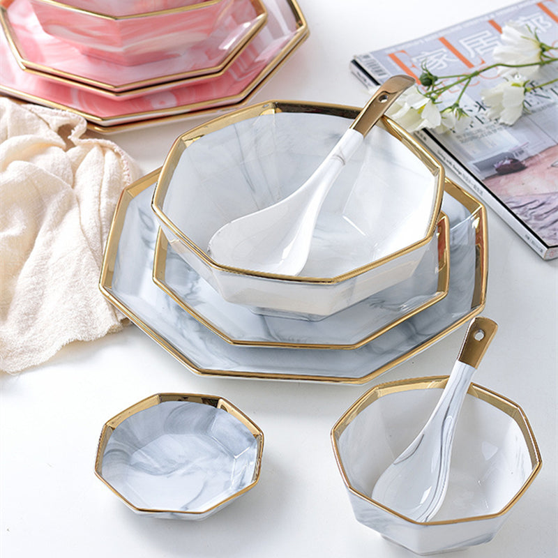 Marina Marble Octagon Luxury Dinnerware Set - DARIYA HOME