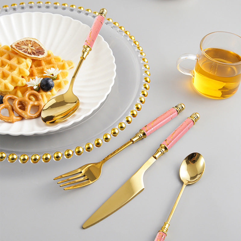 Desai Gold Pink Ceramic Luxury Flatware Set - DARIYA HOME