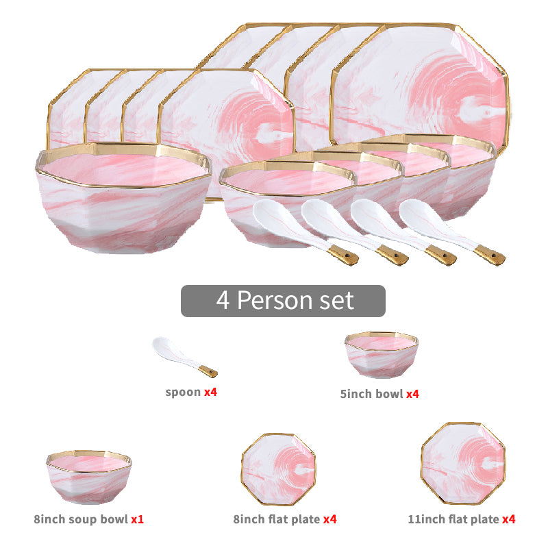 Marina Pink Marble Octagon Luxury Dinnerware Set - DARIYA HOME