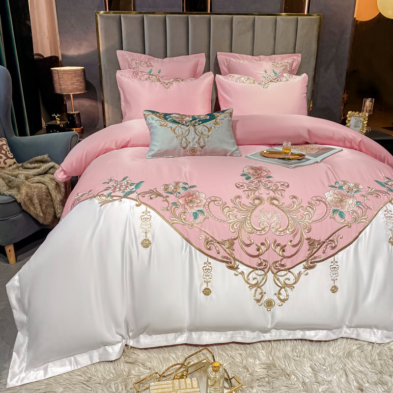 Julieta Clam Shell Luxury 600 TC Cotton Flowers Royal Embroidery Duvet Bedding Set - DARIYA HOME