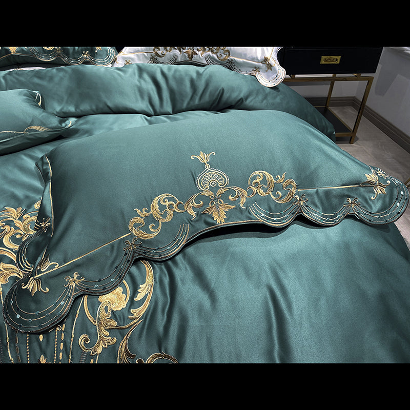 Lucia Sea Nymph Luxury Soft Satin Egyptian Cotton Royal Gold Embroidery Duvet Bedding Set - DARIYA HOME