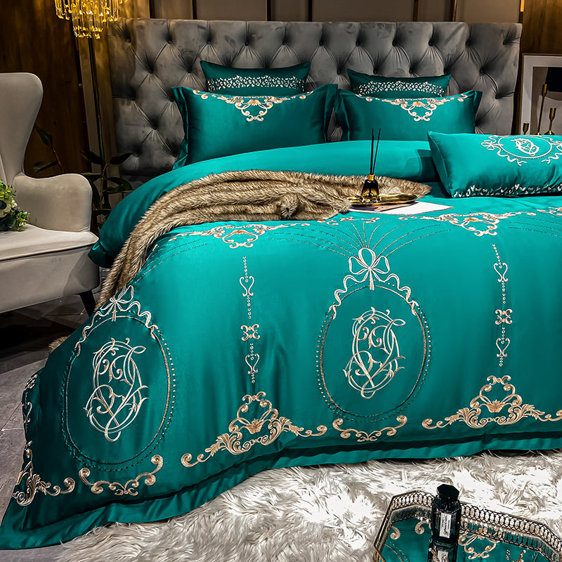 Naomi Persian Green Luxury 600TC Satin Egyptian Cotton Royal Embroidered Duvet Bedding Set - DARIYA HOME