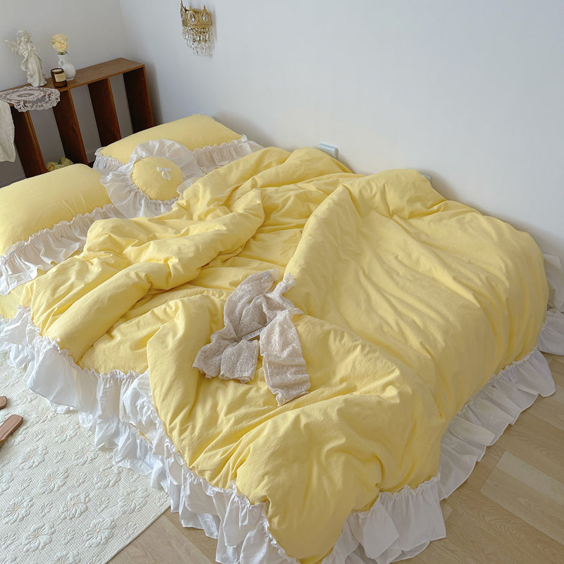 Marseille Yellow Summer Cotton Embroidered Duvet Bedding Set - DARIYA HOME