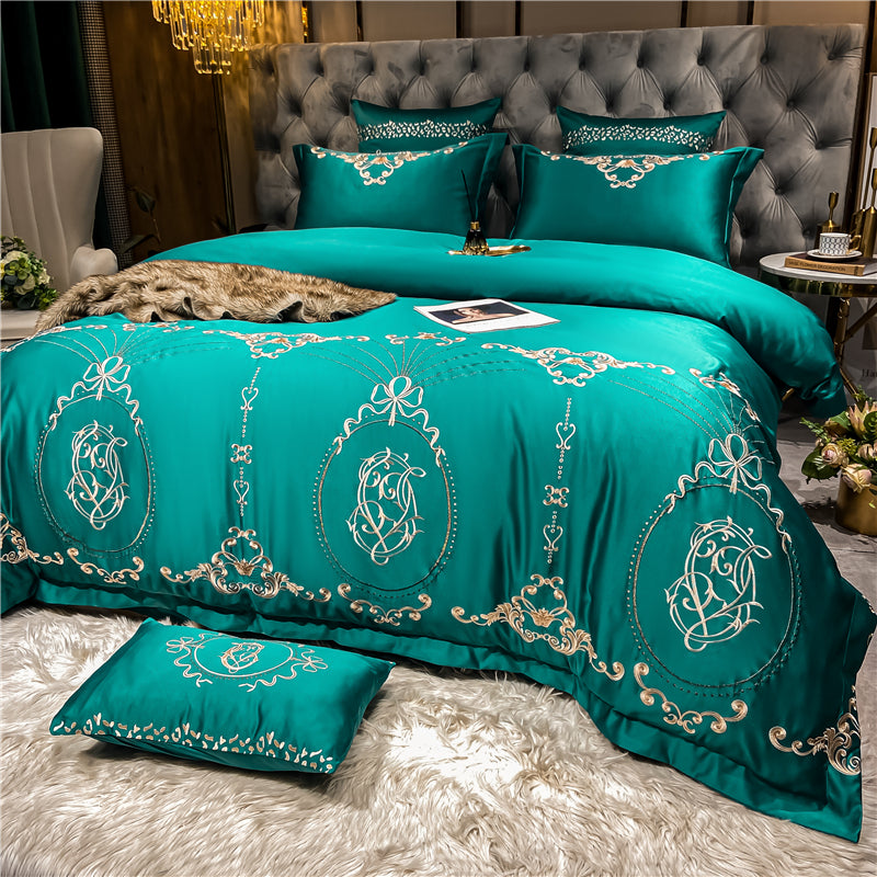 Naomi Persian Green Luxury 600TC Satin Egyptian Cotton Royal Embroidered Duvet Bedding Set - DARIYA HOME