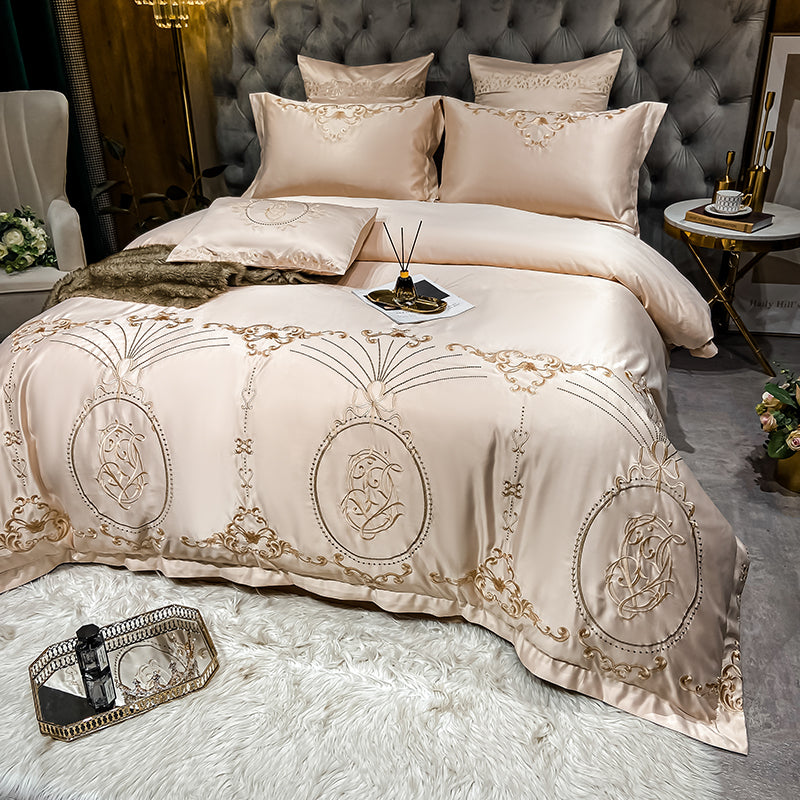 Naomi Vanilla Luxury 600TC Satin Egyptian Cotton Royal Embroidered Duvet Bedding Set - DARIYA HOME