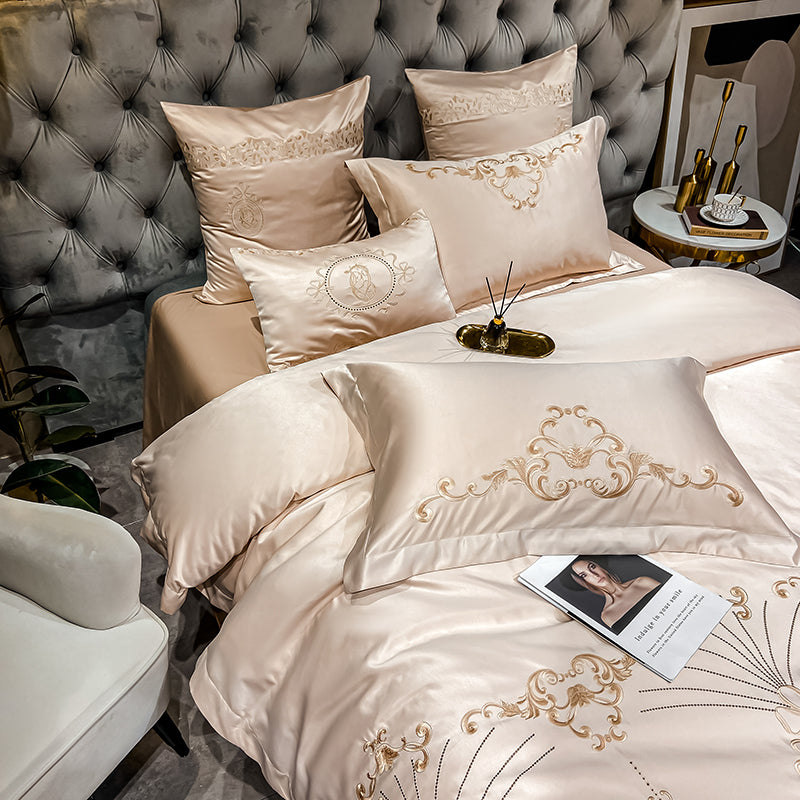 Naomi Vanilla Luxury 600TC Satin Egyptian Cotton Royal Embroidered Duvet Bedding Set - DARIYA HOME