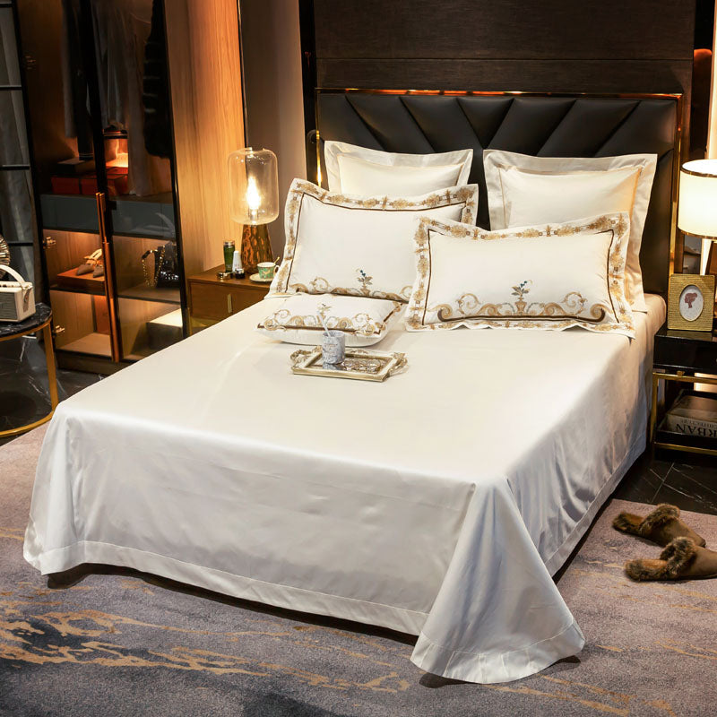 Baghdad White Luxury Palace Embroidery Egyptian Cotton Royal Duvet Bedding Set - DARIYA HOME