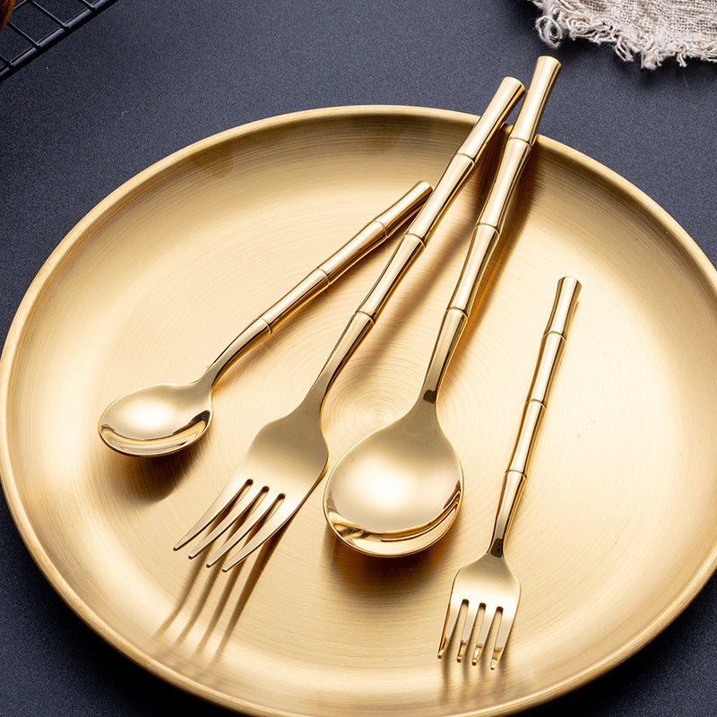 Noelia Gold Bamboo Design Cutlery Flatware Set - DARIYA HOME