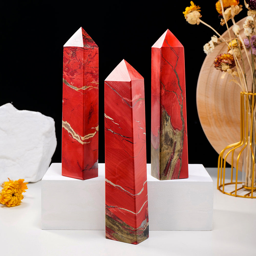 Red Jasper Stone Crystal Point Luxury Home Obelisk