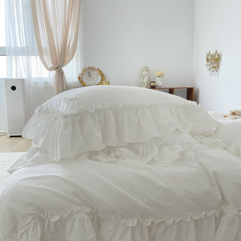 Marseille Porcelain White Summer Cotton Embroidered Duvet Bedding Set - DARIYA HOME