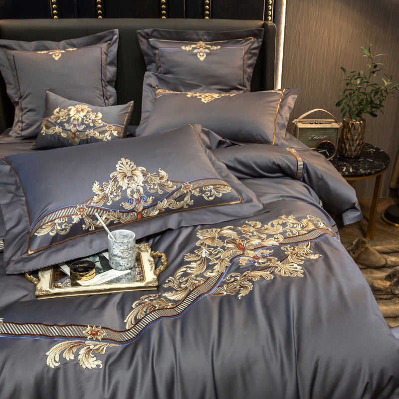 Hadizha Grey Luxury Palace Embroidery Egyptian Cotton Royal Duvet Bedding Set - DARIYA HOME