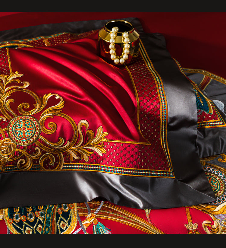 Charlotte Cerise Red Luxury 1200TC Egyptian Cotton Royal Embroidered Duvet Cover Set - DARIYA HOME