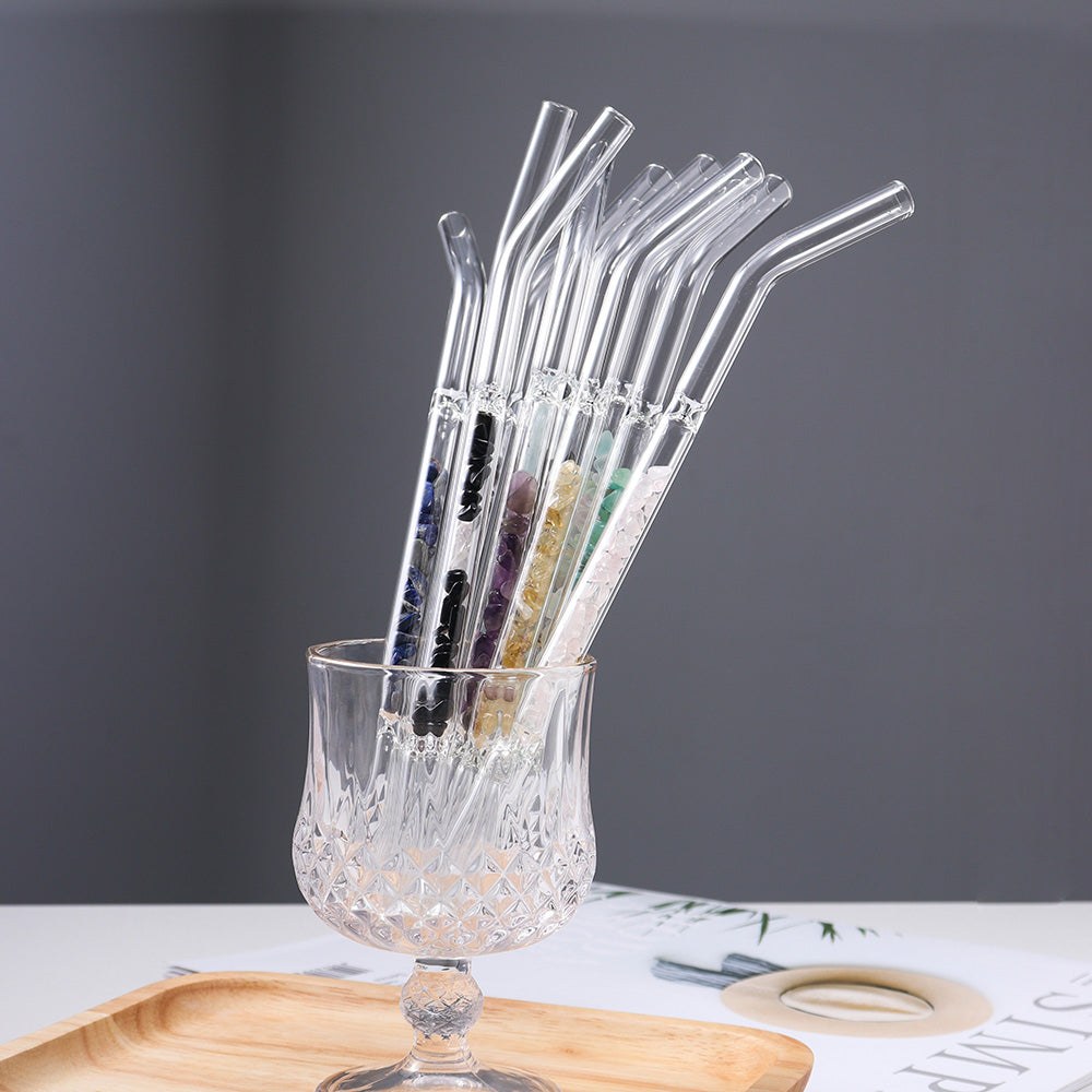 Natural Crystal Stones Luxury Glass Straw 10 Pieces Set