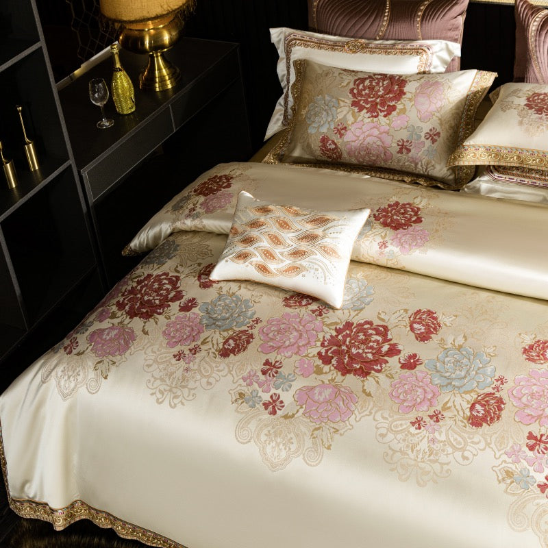 Amelie Pearl Flowers Luxury 1200TC Egyptian Cotton Royal Embroidered Duvet Cover Set - DARIYA HOME