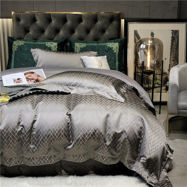 Eleonore Fuscous Gray 1000TC Satin Jacquard Egyptian Cotton Royal Duvet Bedding Set - DARIYA HOME