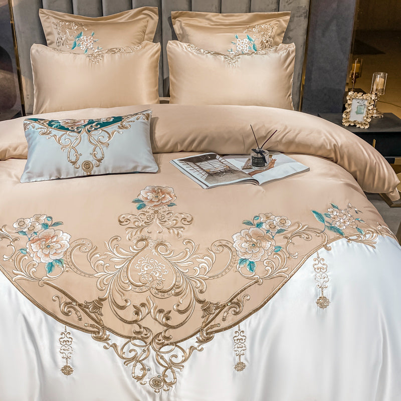 Julieta Akaroa Luxury 600 TC Egyptian Cotton Flowers Royal Embroidery Duvet Bedding Set - DARIYA HOME