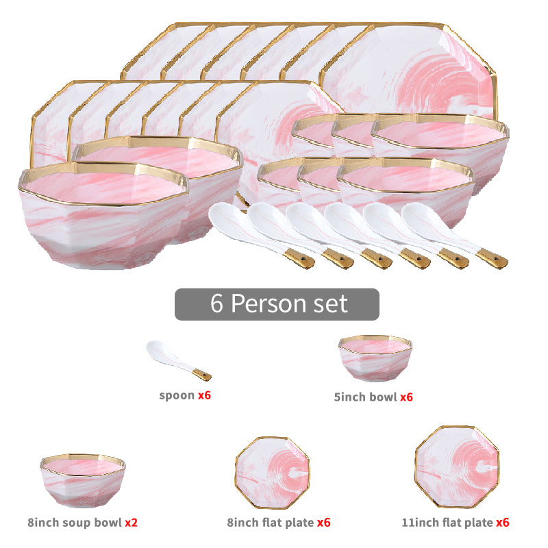 Marina Pink Marble Octagon Luxury Dinnerware Set - DARIYA HOME