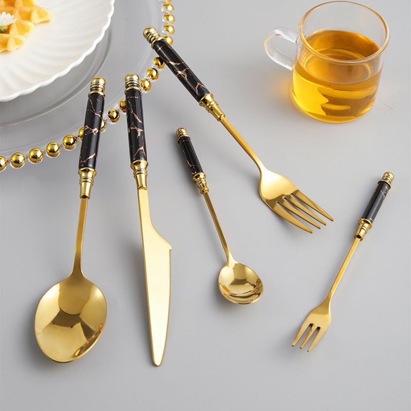 Desai Gold Black Ceramic Luxury Flatware Set - DARIYA HOME