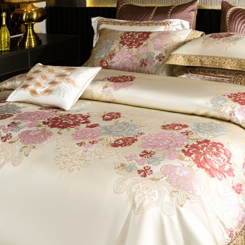 Amelie Pearl Flowers Luxury 1200TC Egyptian Cotton Royal Embroidered Duvet Cover Set - DARIYA HOME