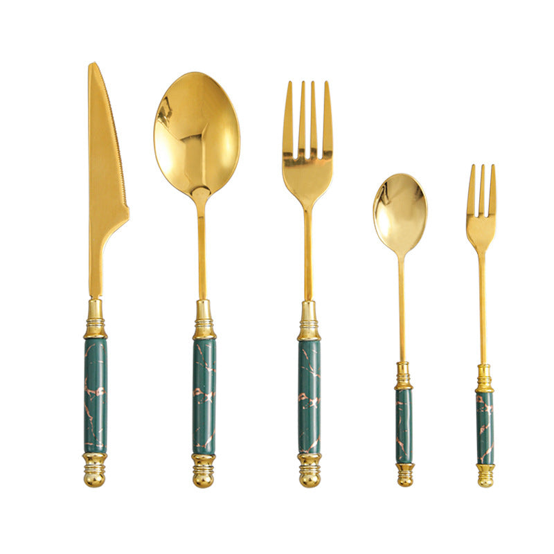 Desai Gold Green Ceramic Luxury Flatware Set - DARIYA HOME