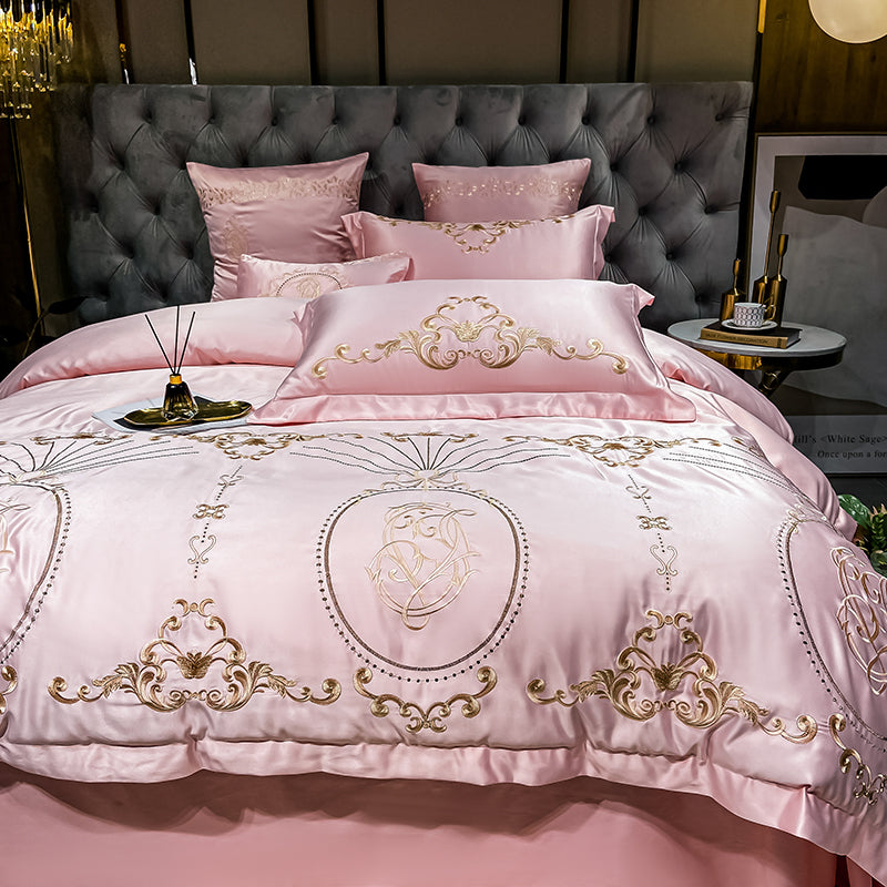 Naomi Clam Shell Luxury 600TC Satin Egyptian Cotton Royal Embroidered Duvet Bedding Set - DARIYA HOME