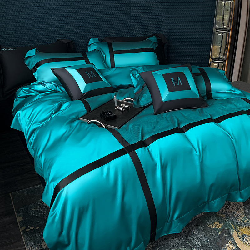 Martina Bright Turquoise 1400TC Egyptian Cotton Satin Jacquard Luxury Bedding Set - DARIYA HOME