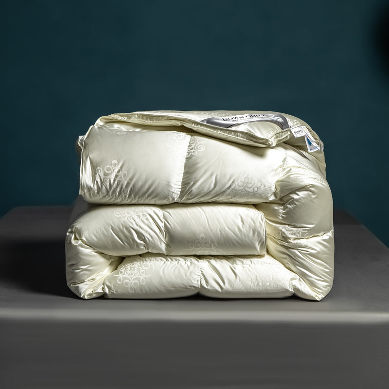 Teva Champagne Quilted Brocade Jacquard Goose Down All Seasons Luxury Comforter - DARIYA HOME