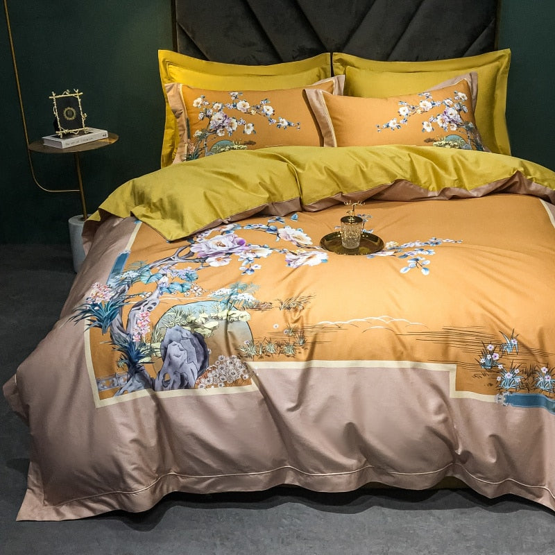 Brigitte Chardonnay Floral Design Egyptian Cotton Bedding Set - DARIYA HOME