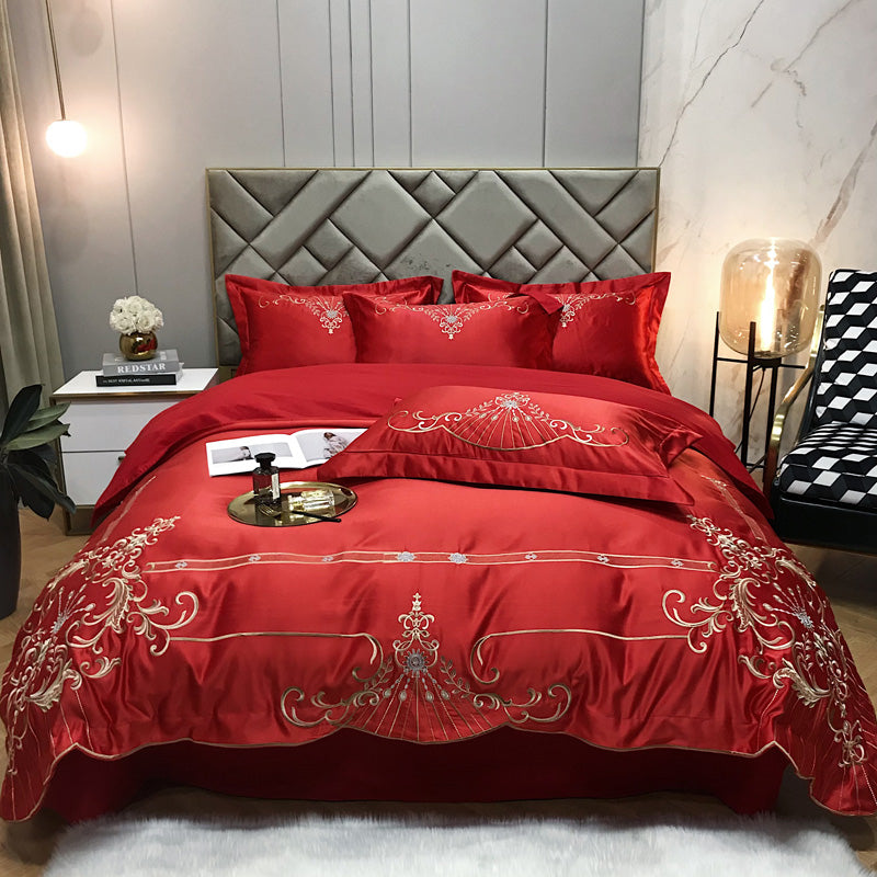 Victoria Red Luxury 600TC Satin Egyptian Cotton Royal Embroidery Duvet Bedding Set - DARIYA HOME