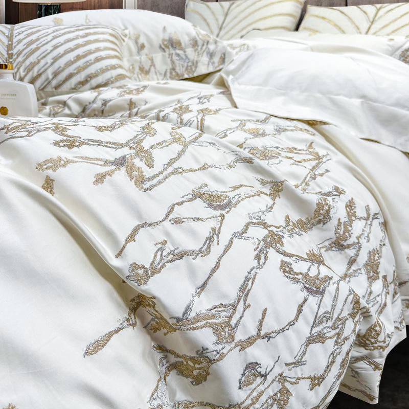 Cream White Luxury 1000TC Egyptian Cotton Royal Embroidery Duvet Bedding Set - DARIYA HOME