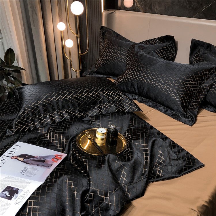 Eleonore Black 1000TC Satin Jacquard Egyptian Cotton Royal Duvet Bedding Set - DARIYA HOME