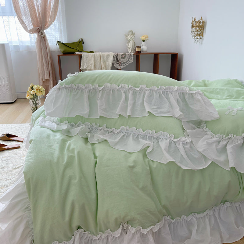 Marseille Mint Summer Cotton Embroidered Duvet Bedding Set - DARIYA HOME