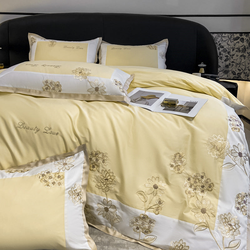 Hedonia Hampton 1000TC Flower Embroidery Egyptian Cotton Duvet Bedding Set - DARIYA HOME