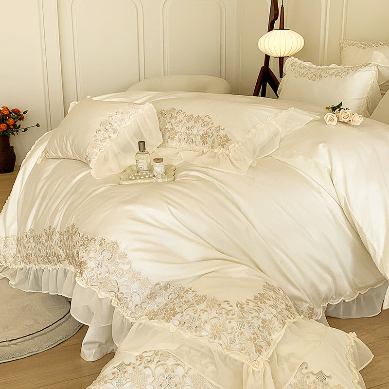 Ariana White Egyptian Cotton Embroidered Royal Duvet Bedding Set - DARIYA HOME