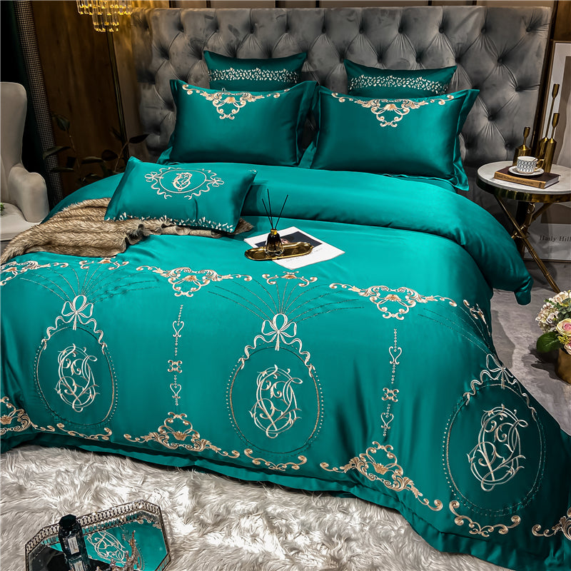 Naomi Persian Green Luxury 600TC Satin Egyptian Cotton Royal Embroidered Duvet Bedding Set - DARIYA HOME