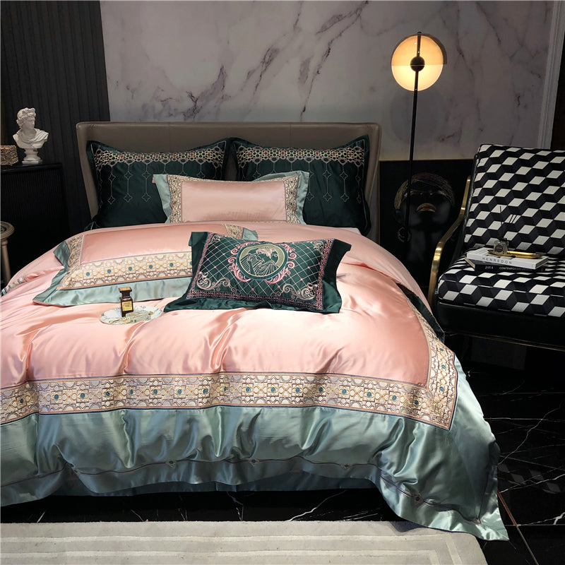 Helen Oyster Pink Luxury Egyptian Cotton Royal Embroidery Duvet Bedding Set - DARIYA HOME