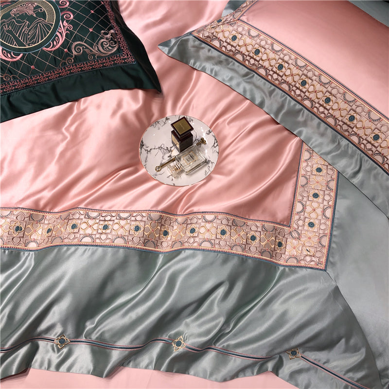 Helen Oyster Pink Luxury Egyptian Cotton Royal Embroidery Duvet Bedding Set - DARIYA HOME