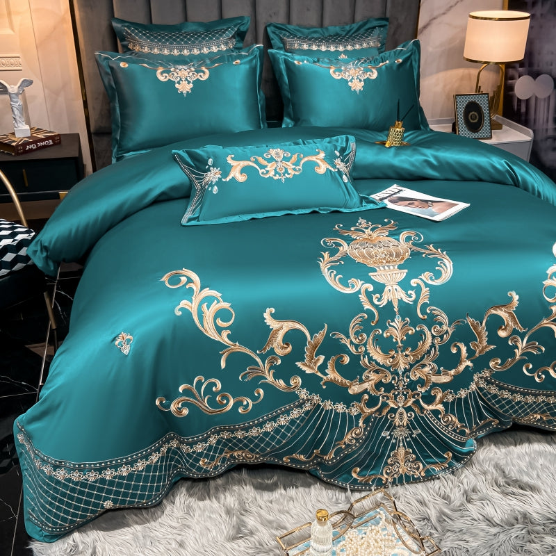 Elmira Sea 600TC Satin Egyptian Cotton Royal Embroidery Duvet Bedding Set - DARIYA HOME