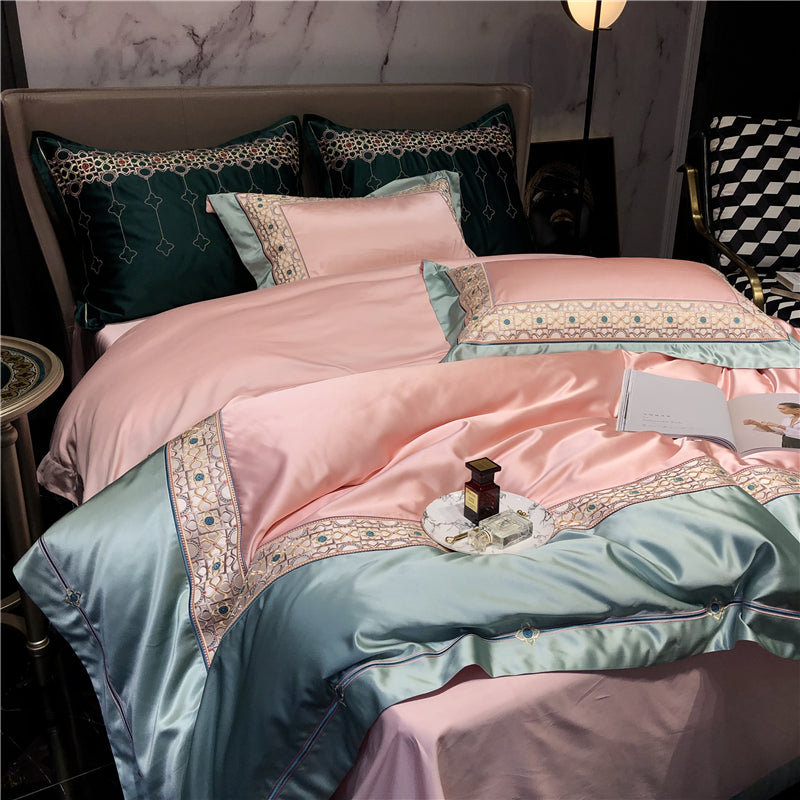 Helen Oyster Pink Luxury Egyptian Cotton Royal Embroidery Duvet Bedding Set - DARIYA HOME